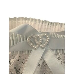 Lace Garter Bridal Wedding Accessory Pearl Heart Detail Blue Ribbon